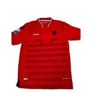 Macron Albania National Team Soccer Jersey Mens Large Red FSHF Home Kit Football